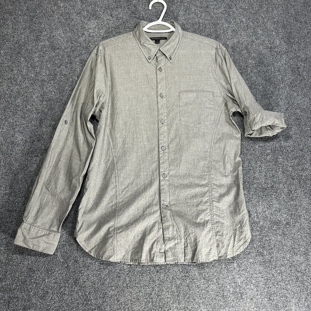 John Varvatos Shirt Mens Medium Button Up Gray Print Cotton Pocket